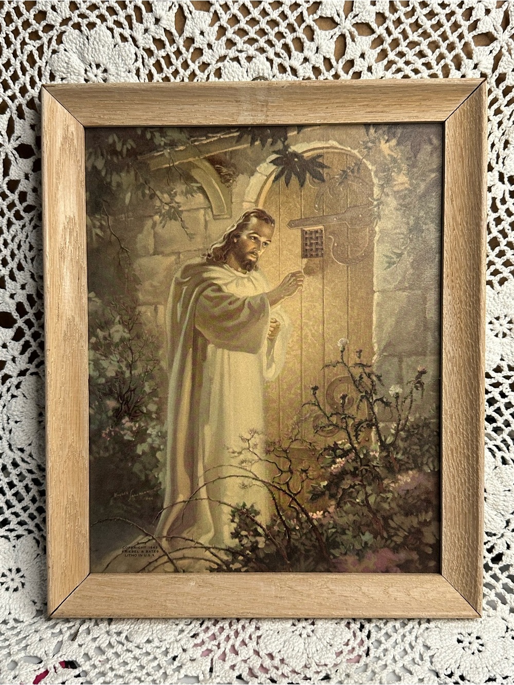 Vintage 1942 Warner Sallman Print “Christ at Hearts Door” Mid Century Religious